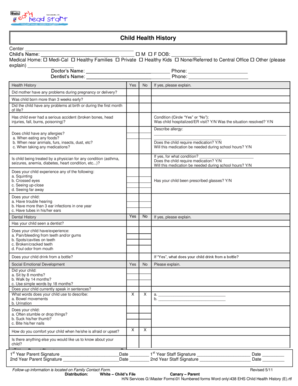 Child Health History Form