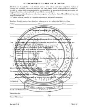 South Dakota Youth Athlete Concussion Return Form