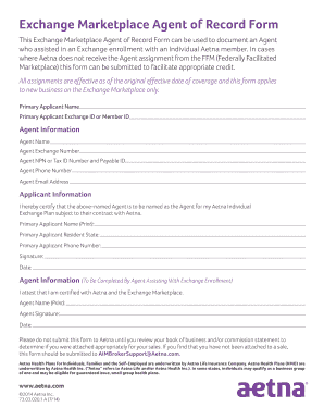 Exchange Marketplace Agent of Record Form