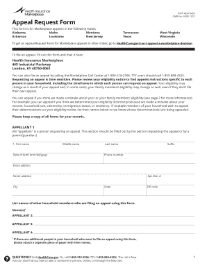 Health Insurance Marketplace Appeal Request Form