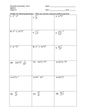Algebra I Final Exam Study Guide