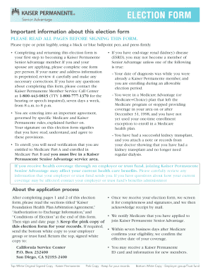 Kaiser Permanente Senior Advantage Election Form