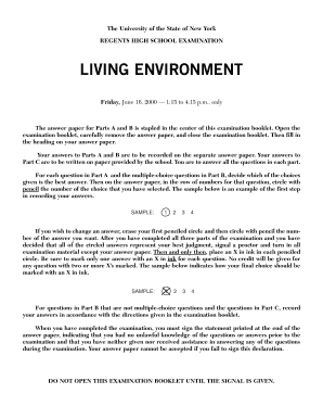 Regents High School Examination Living Environment