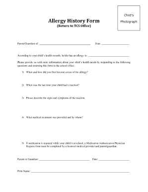 Child's Allergy History Form