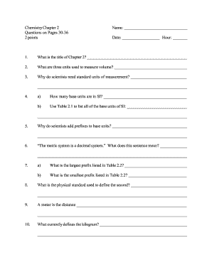 Chemistry Chapter 2 Quiz Template