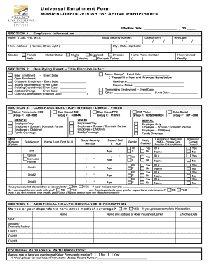 Universal Enrollment Form for Medical-Dental-Vision
