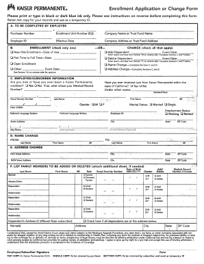Kaiser Permanente Enrollment and Change Form