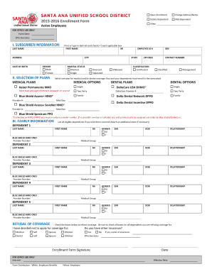 Santa Ana Unified School District Employee Enrollment Form