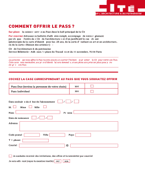 Bulletin d’adhésion au Pass