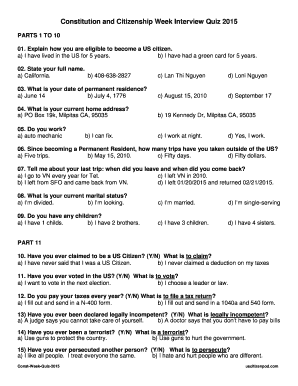US Citizenship Interview Quiz 2015