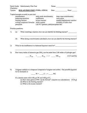 Study Guide Stoichiometry Post-Test Name Chemistry DUE - web lincoln k12 mi