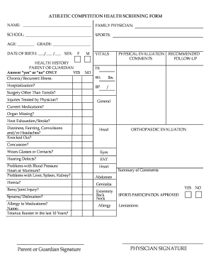 Athletic Competition Health Screening Form