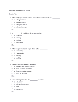 Properties and Changes of Matter Practice Test