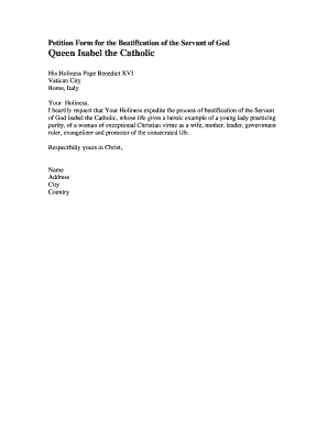 Petition Form for Beatification of Queen Isabel the Catholic