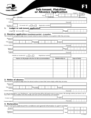 UK Tenant Absence and Sub-Tenant Application Form
