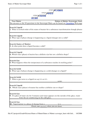 States of Matter Scavenger Hunt