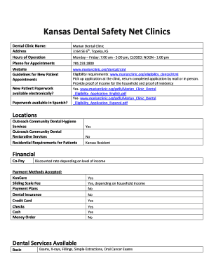 Kansas Dental Clinic Application Form