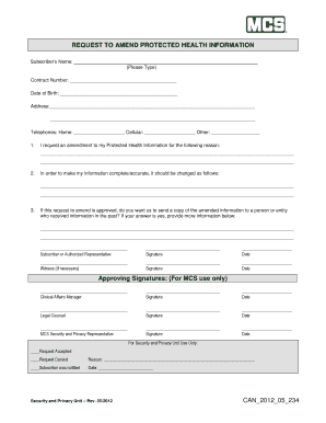 Request to Amend Protected Health Information