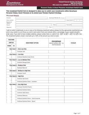 Personal Choice & Smart Pensions Investment Switch Form