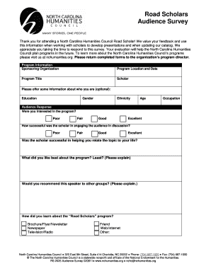 9 11 form pdf - Road Scholars Audience Survey - North Carolina Humanities - nchumanities