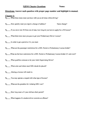 NJ Driver Manual Study Questions
