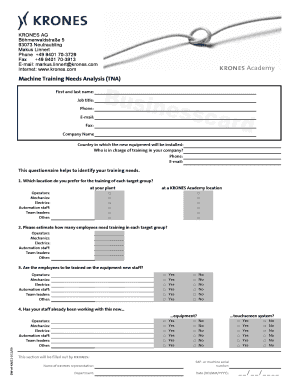Machine Training Needs Analysis Form