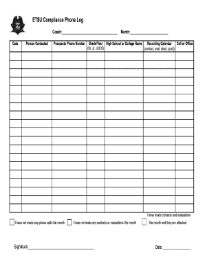 ETSU Compliance Phone Log - ETSUBucscom