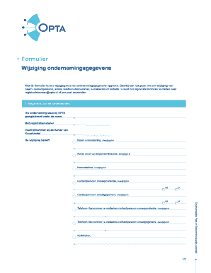 Formulier Wijziging ondernemingsgegevens