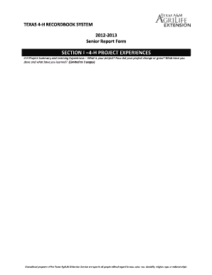 Texas 4-H Senior Report Form