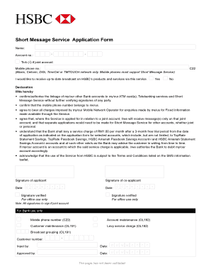 HSBC Short Message Service Application Form