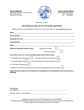 2015 Building Code Ad Hoc Committee Application