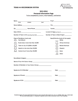Texas 4-H Personal Information Form