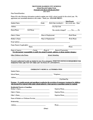 School Records Update Form