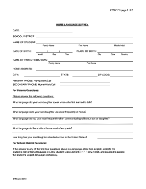 Student Home Language Survey Form