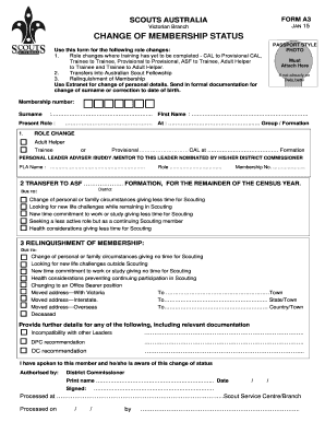 Scouts Australia Membership Status Change Form