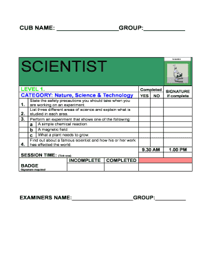Scientist Level 1 Experiment Form