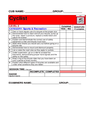 Cyclist Level 2 Completion Form