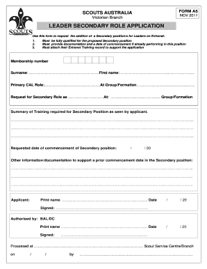 Scouts Australia Secondary Role Application Form