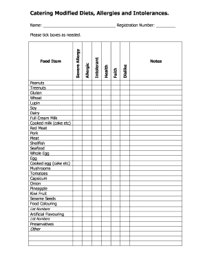 Catering Dietary Requirements Form