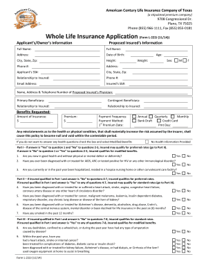 Whole Life Insurance Application Form L-222J