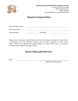 Request to Cancel Policy