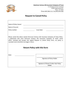 Request to Cancel Policy