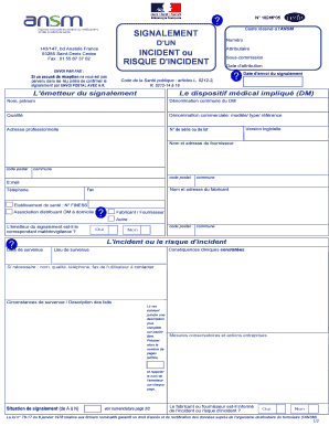 Formulaire de signalement d'incident de dispositif médical ANSM