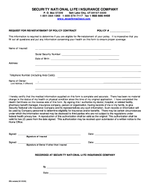 Policy Reinstatement Request Form
