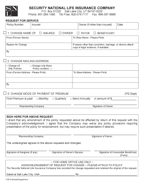Security National Life Insurance Change Request Form