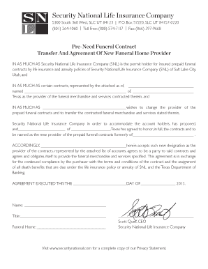 Pre-Need Funeral Contract Transfer Agreement