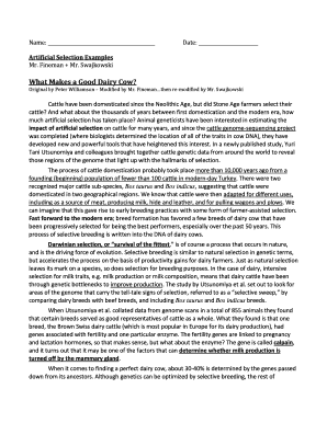 Artificial Selection in Dairy Cows Worksheet
