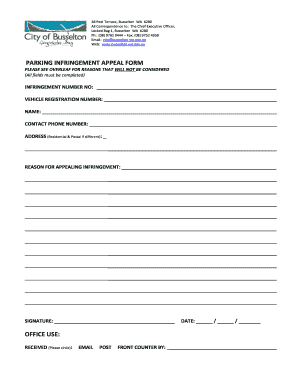 Parking Infringement Appeal Form