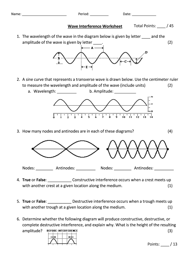 Wave Interference Worksheet Answers Pdf - Fill Online, Printable Pertaining To Waves Worksheet 1 Answers