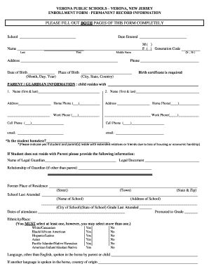 Verona Public Schools Enrollment Form